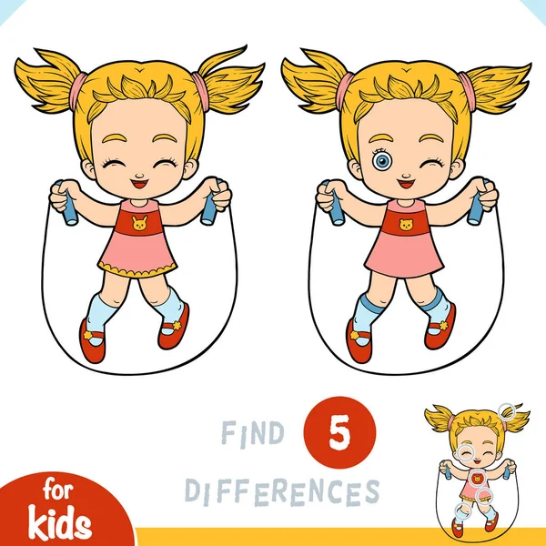 Trouver des différences, jeu d'éducation pour les enfants, Fille corde à sauter — Image vectorielle