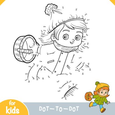 Sayılar oyunu, eğitim nokta nokta oyunu. Mantar için bir sepet ile Karikatür küçük kız