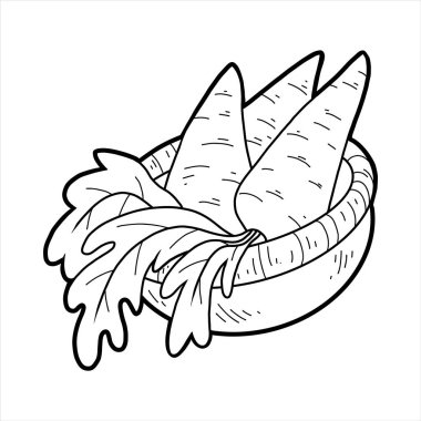 Boyama kitabı, havuç bir sepet içinde