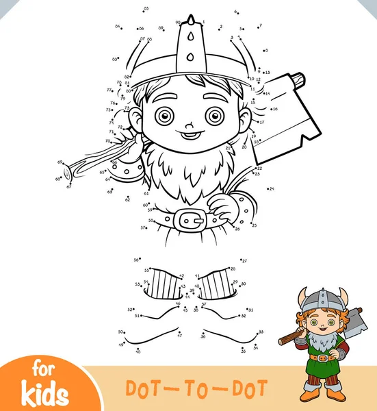 Números juego, juego de educación para los niños, chico vikingo con un hacha — Vector de stock