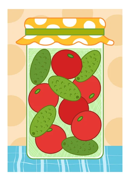 Cartoon illustration for children, colorful poster. Jar of pickles — Stock Vector