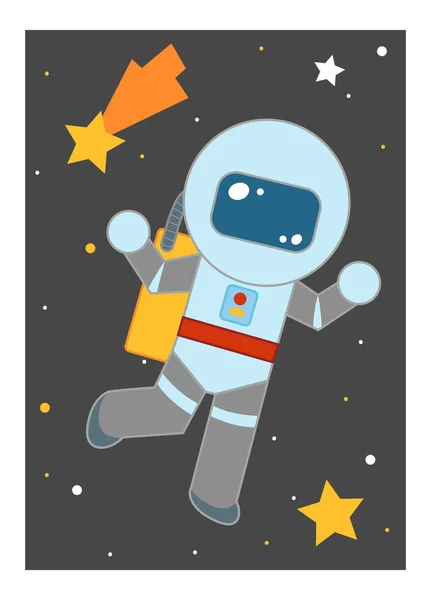 儿童卡通插图。关于空间的教育海报。宇航员 — 图库矢量图片
