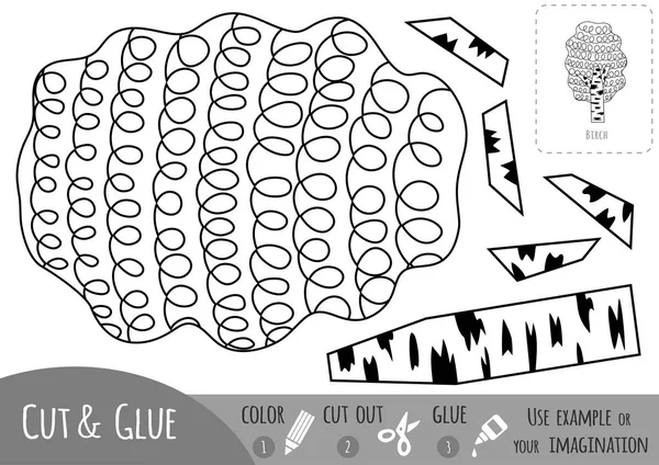 Bildungs-Schwarz-Weiß-Papierspiel, Birke. Schere und Kleber verwenden, um das Bild zu erzeugen. — Stockvektor