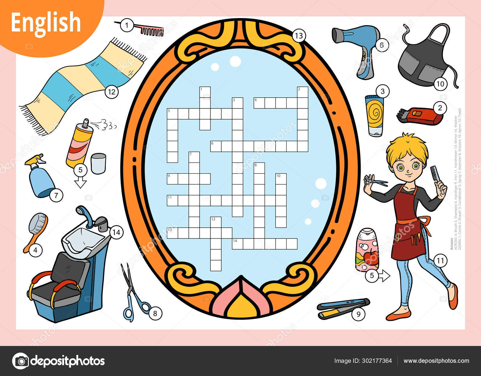 Vector Crossword In English Education Game For Children Cartoon