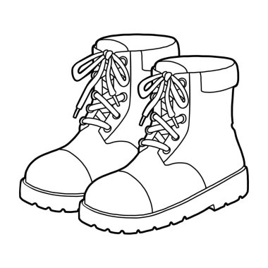 Coloring book, cartoon shoe collection. Brown boots clipart