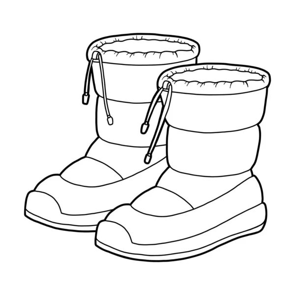 Libro para colorear, colección de zapatos de dibujos animados. Botas de nieve impermeables — Archivo Imágenes Vectoriales