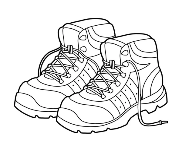 Livro para colorir, coleção de sapatos de desenhos animados. Botas de caminhada — Vetor de Stock