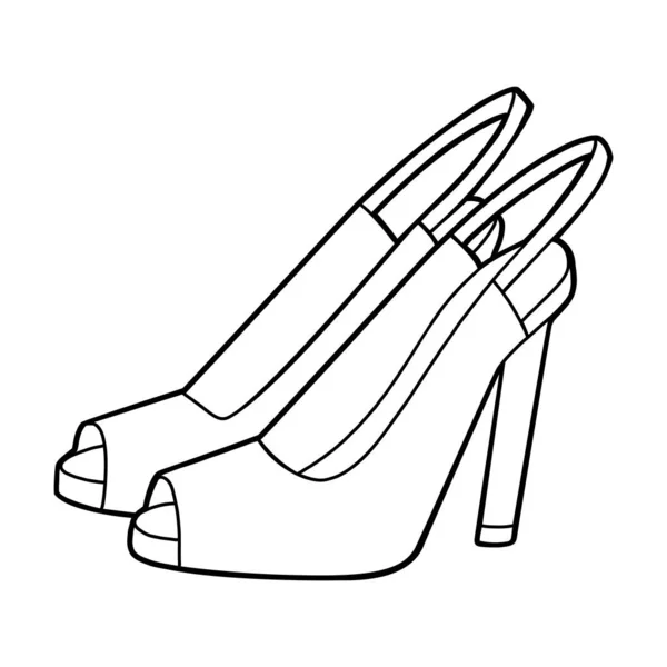 Livre à colorier, chaussures femme dessin animé — Image vectorielle