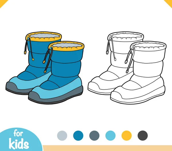 Coloring book, cartoon shoe collection. Waterproof snow boots — Stock Vector