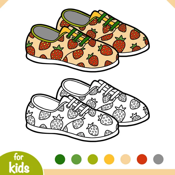 Libro para colorear, colección de zapatos de dibujos animados. Plimsoles — Vector de stock