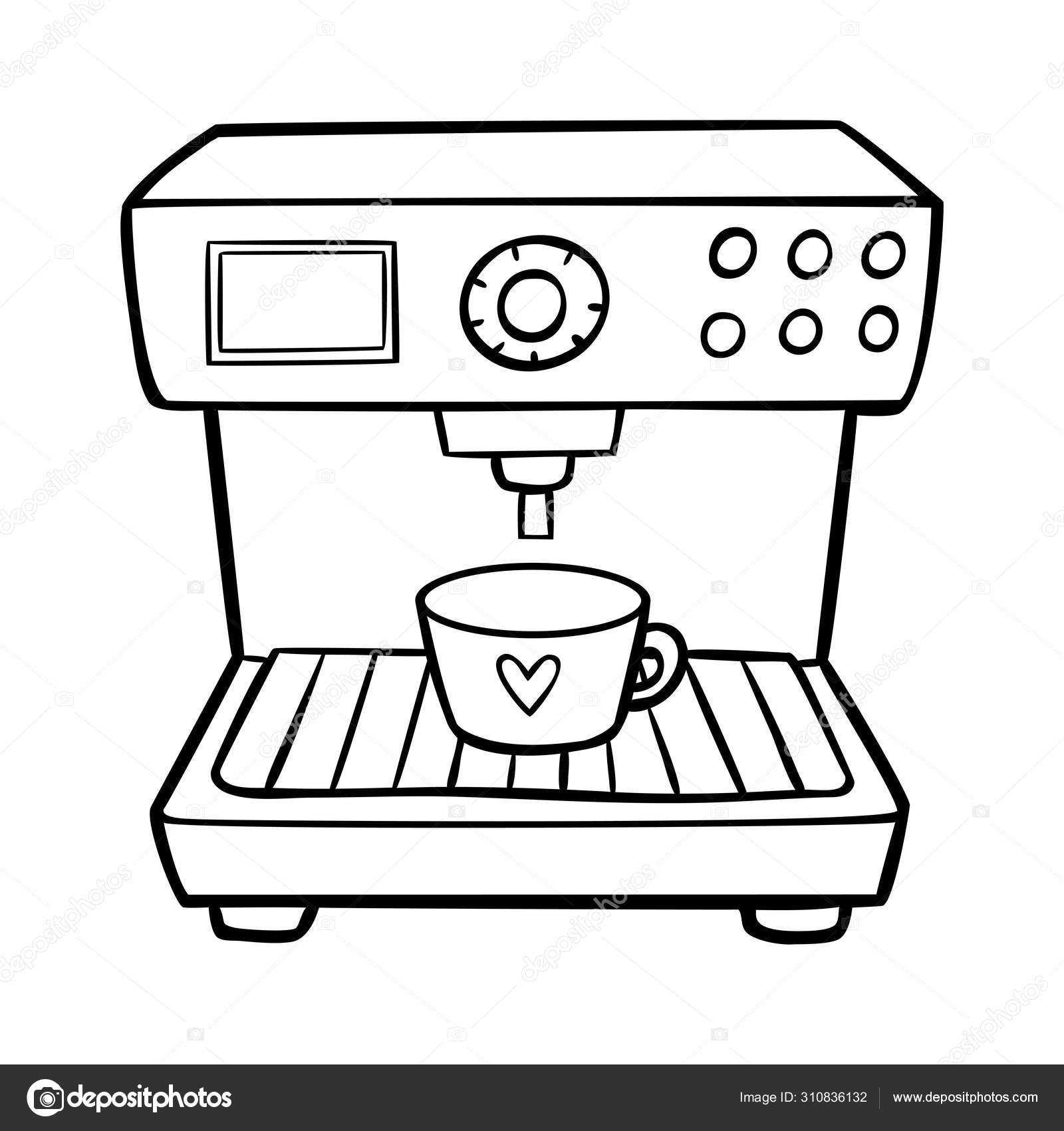 Coloring book. Espresso Coffee Machine. Black and white cartoon Stock  Vector Image by ©ksenya_savva #310836132