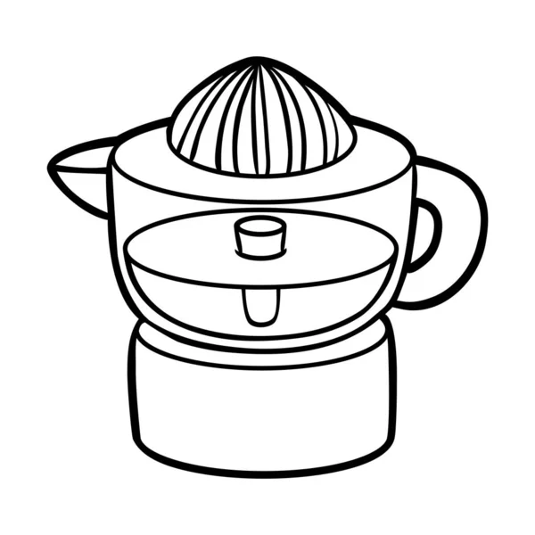 Livro de colorir. Juicer de citrinos eléctrico. Preto e branco cartoon utensílios de cozinha — Vetor de Stock