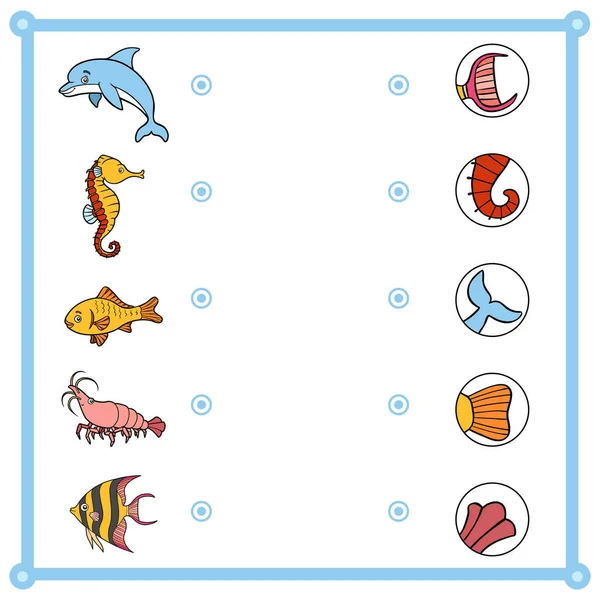 Matchande spel, utbildning spel för barn. Hitta rätt delar, uppsättning av tecknade djur. — Stock vektor