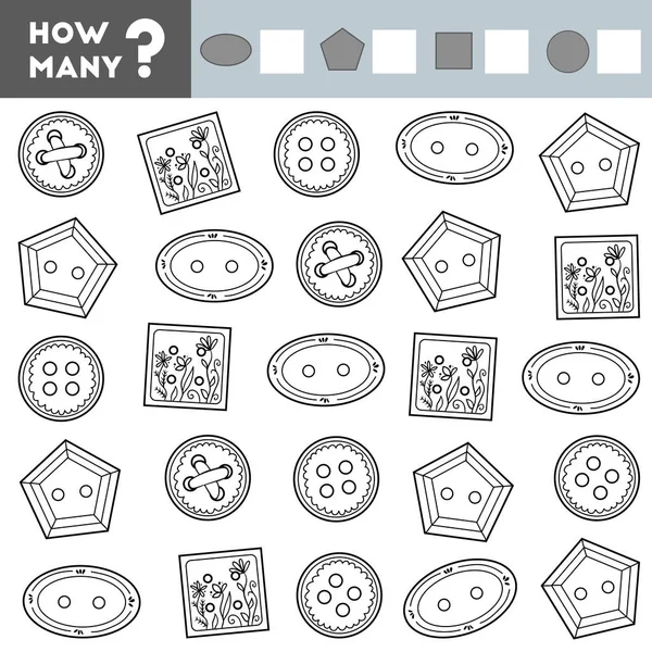 Počítání hry pro děti ve školce. Vzdělávací matematická hra. Počítat, kolik oblečení tlačítko — Stockový vektor