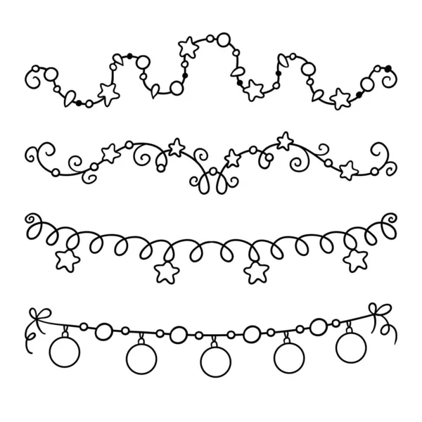 Coloring book for children. Set of Christmas garlands — Stock Vector