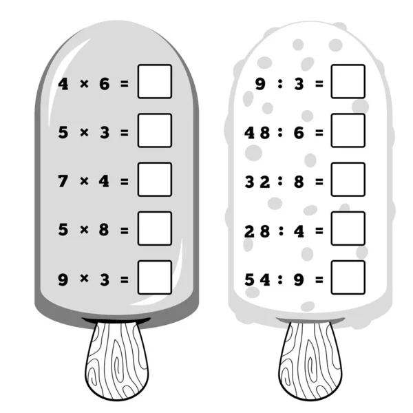 Jeu de compte pour enfants d'âge préscolaire. Éduquer un jeu mathématique. Glace . — Image vectorielle