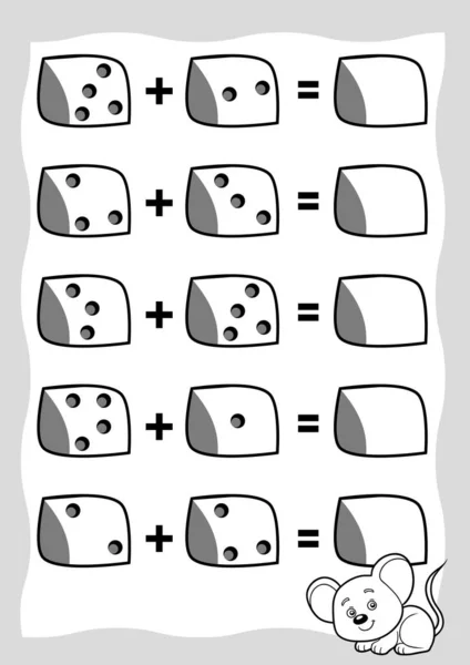 Anaokulu çocukları için sayım oyunu. Eğitici bir matematik oyunu. Fare ve peynir.. — Stok Vektör