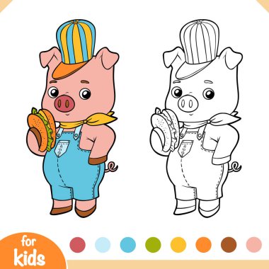 Çocuklar için boyama kitabı, sandviçli şirin domuz.