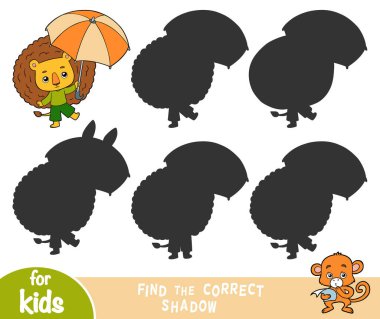 Doğru gölgeyi bul, çocuklar için eğitim oyunu, şirin aslan ve şemsiye