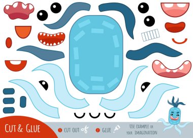 Çocuklar için eğitim kağıdı oyunu, sevimli bakteri ve virüs karakteri. Çizgi film karakteri için komik bir yüz yarat. Resmi oluşturmak için makas ve yapıştırıcı kullanın.