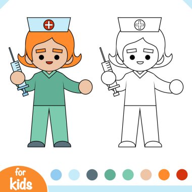 Çocuklar için boyama kitabı, şırıngalı hemşire.