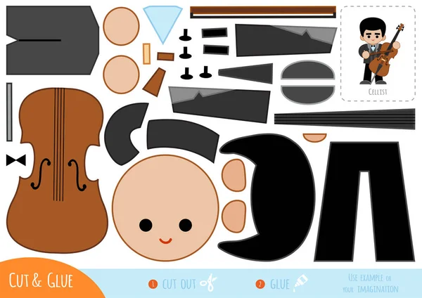 Jeu Papier Éducatif Pour Enfants Musicien Violoncelle Utilisez Des Ciseaux — Image vectorielle