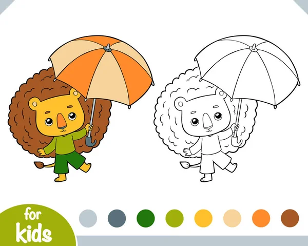 Kleurplaat Voor Kinderen Schattige Leeuw Paraplu — Stockvector