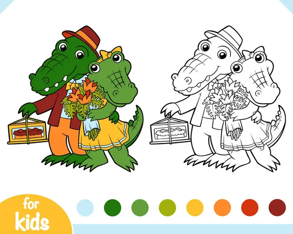 Раскраска Детей Милые Крокодилы Свидании — стоковый вектор