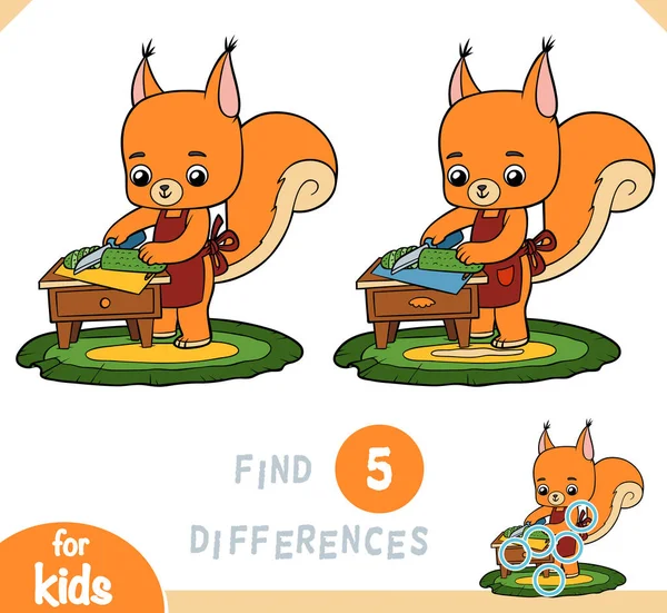 Finden Sie Unterschiede Lernspiel Für Kinder Cute Eichhörnchen Kocht Essen — Stockvektor