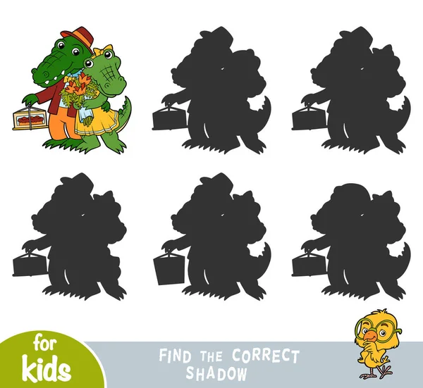Βρείτε Σωστή Σκιά Παιχνίδι Εκπαίδευσης Για Παιδιά Χαριτωμένο Κροκόδειλοι Μια — Διανυσματικό Αρχείο