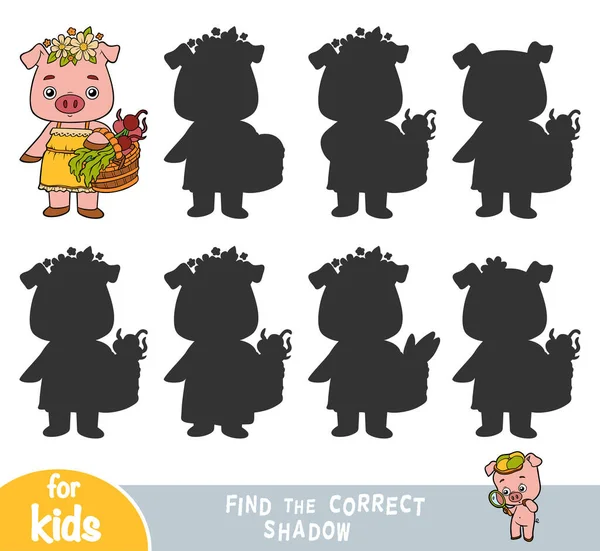 Βρείτε Σωστή Σκιά Παιχνίδι Εκπαίδευσης Για Παιδιά Χαριτωμένο Γουρούνι Ένα — Διανυσματικό Αρχείο