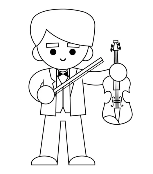 Coloring Book Children Musician Man Violin — Stock Vector