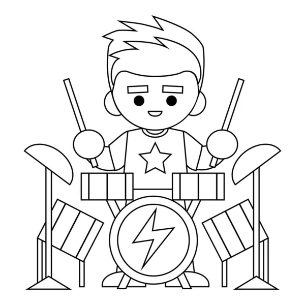 Kleurplaat Voor Kinderen Rock Drummer — Stockvector