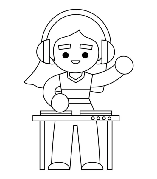 彩色图书 Dj女孩在耳机和混合控制台 — 图库矢量图片