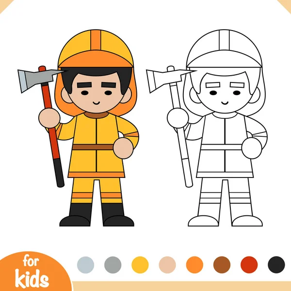 Libro Para Colorear Para Niños Bombero Con Hacha — Archivo Imágenes Vectoriales