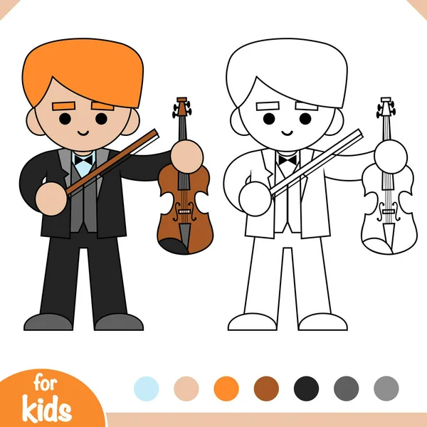 Livre Colorier Pour Enfants Homme Musicien Violon — Image vectorielle