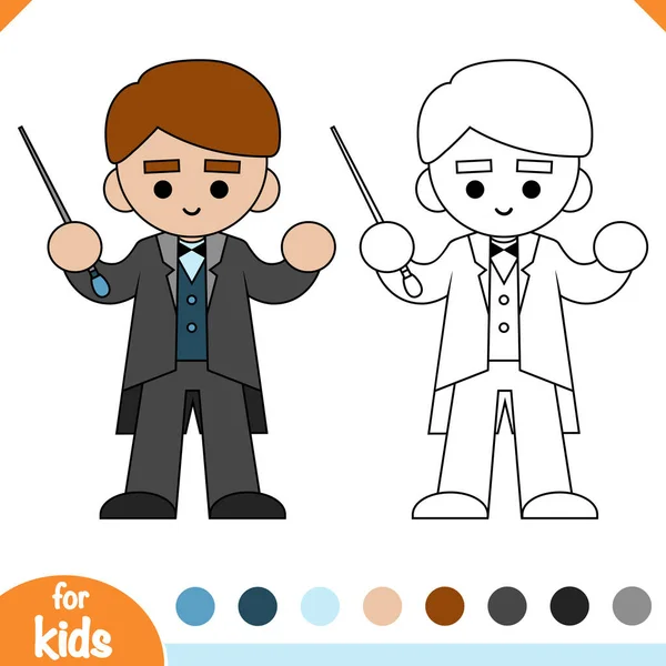 Libro Para Colorear Para Niños Director Orquesta Palo — Vector de stock