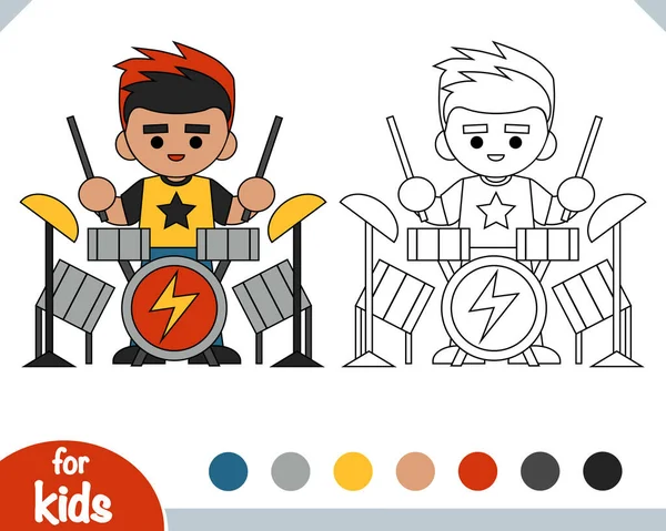 Раскраска Детей Rock Drummer — стоковый вектор