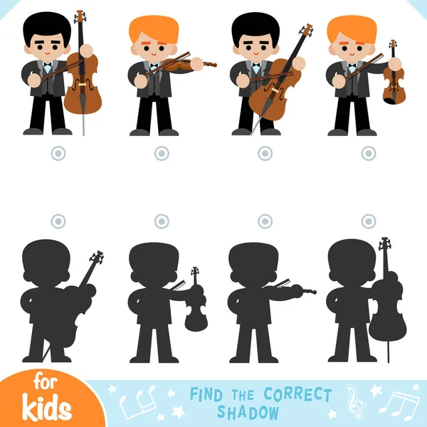 Hitta Rätt Skugga Utbildning Spel För Barn Uppsättning Tecknade Musiker — Stock vektor