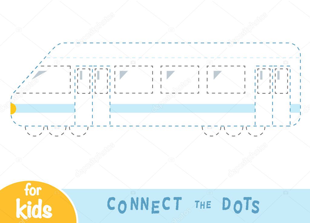 Connect the dots, education game for children, cartoon metropolitan railway train