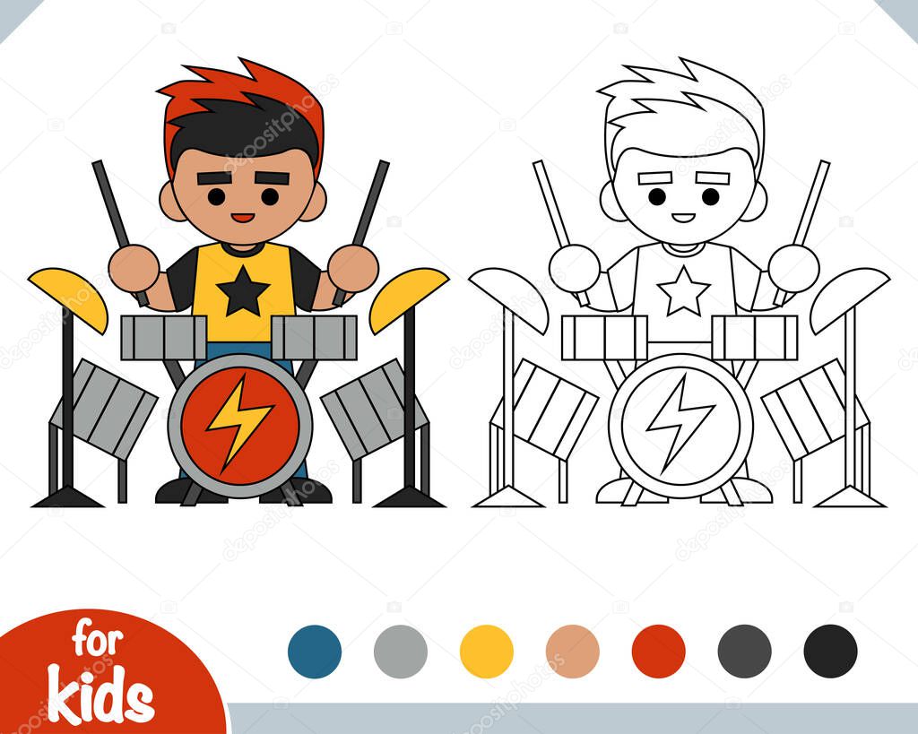 Coloring book for children, Rock drummer
