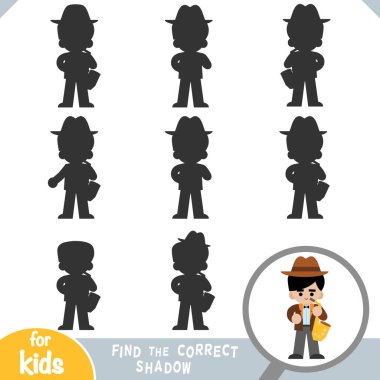 Doğru gölgeyi bul, çocuklar için eğitim oyunu, müzisyen adam ve saksafon.