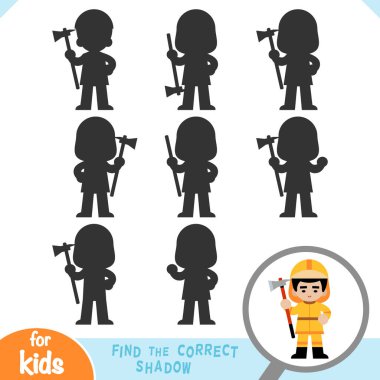 Doğru gölgeyi bul, çocuklar için eğitim oyunu, baltalı itfaiyeci.