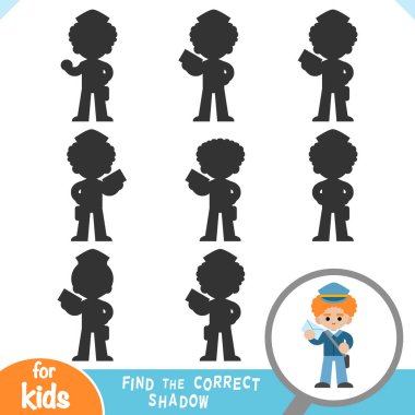 Doğru gölgeyi bul, çocuklar için eğitim oyunu, bir zarf tutan postacı.