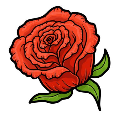 Çocuklar için çizgi film vektör çizimi, kırmızı gül çizgi filmi