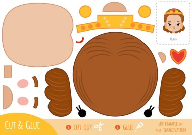 Çocuklar için eğitim kağıdı oyunu, çizgi film karakteri kraliçesi. Resmi oluşturmak için makas ve yapıştırıcı kullanın.