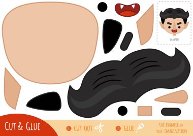 Çocuklar için eğitim kâğıdı oyunu, çizgi film karakteri vampiri. Resmi oluşturmak için makas ve yapıştırıcı kullanın.