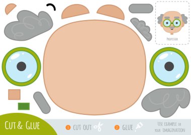 Çocuklar için eğitim kâğıdı oyunu, yaşlı profesör. Resmi oluşturmak için makas ve yapıştırıcı kullanın.