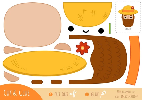 Educación Juego Papel Para Niños Personaje Dibujos Animados Agricultor Sombrero — Vector de stock