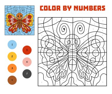 Color by number, education game for children, Butterfly clipart